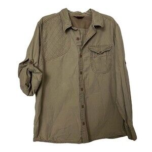 Eddie Bauer Men's Shirt Heavy Button Down Beige Embroidered Size Large